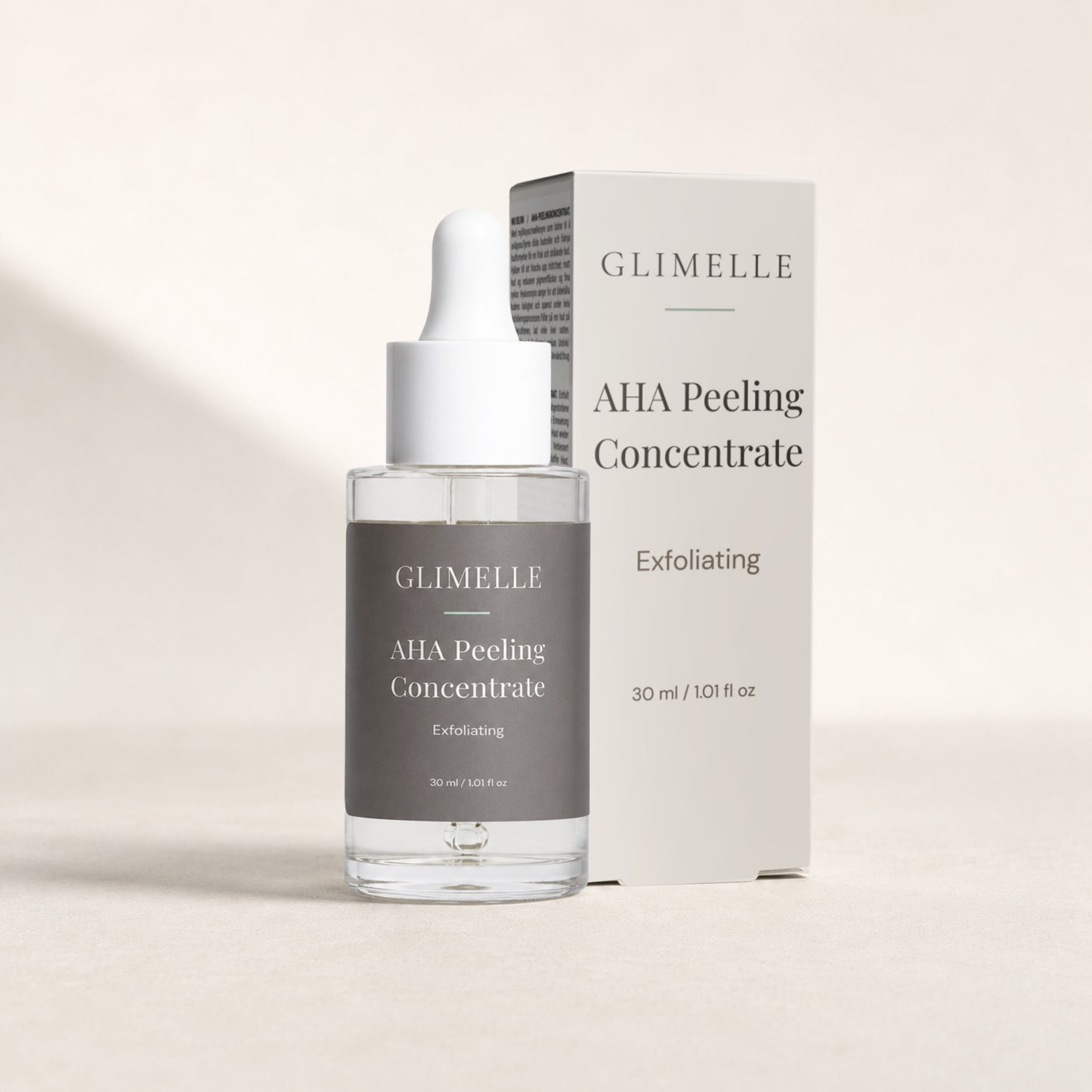 AHA Peeling Concentrate als wöchentlicher Pflegeschritt für ein glatter wirkendes Hautbild – Glimelle.