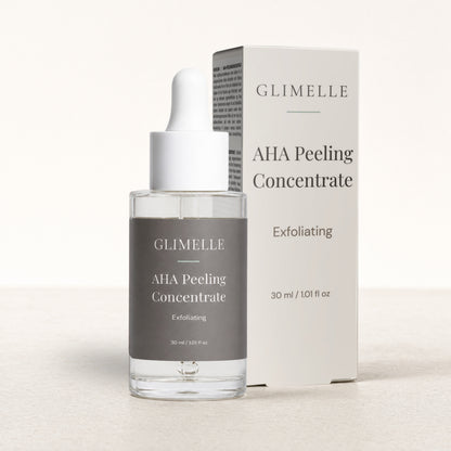 Glimelle AHA Peeling Concentrate mit Verpackung für ein glatter wirkendes Hautbild